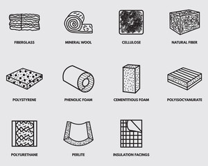 type of insulation building material outline lineal icon collections isolated on background 