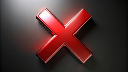 Obraz premium A shiny red X sign on a sleek black surface
