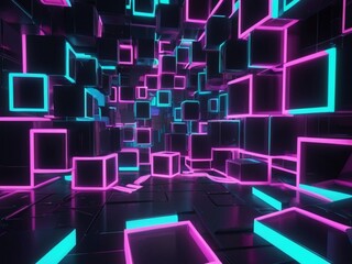 Fototapeta premium 3D abstract background with neon lights neon cubes spa