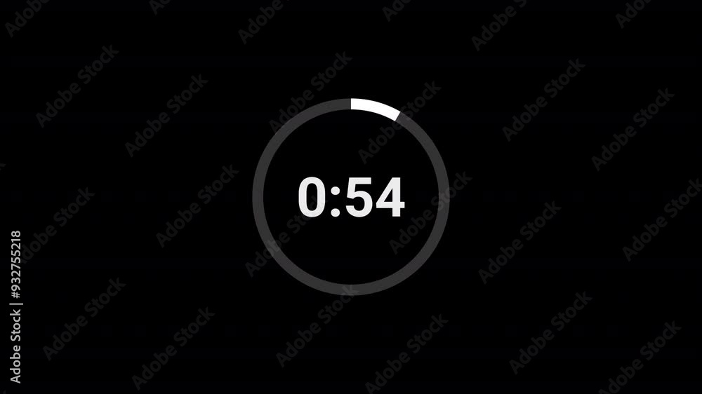 Wall mural one minute countdown animation from 60 seconds to 0 seconds on a transparent background, one minute 
