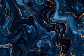 Obraz premium Blue and brown marble pattern, dark blue background, fluid swirls and patterns, high contrast, 
