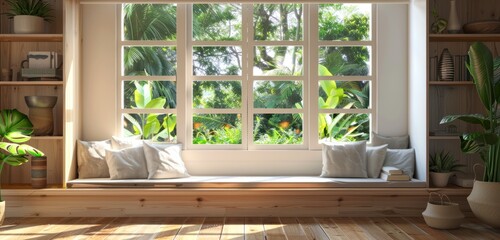 Sunlit Window Seat with Lush Greenery