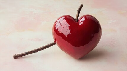 Obraz premium Heart-Shaped Red Fruit on Light Pink Surface: A Stunning Poster for Sports Rooms and Inspirational Decor