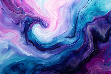 Obraz premium An abstract painting with swirling patterns of purple, blue and pink paint, resembling the colors found in marble