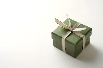A pristine white background showcases a beautifully wrapped green gift box