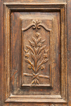 Tunis, Tunisia. Decoratively carved wooden door on a house near the Tunis Souk.