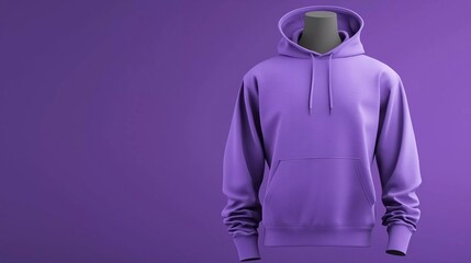 Very beautiful blank purple hoodie mockup with mannequin, purple background