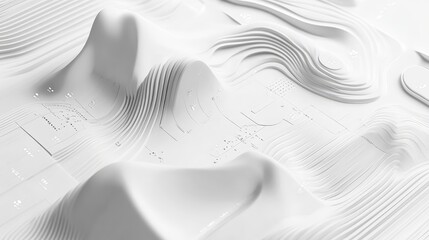 Abstract white digital interface with fluid design elements, showcasing a modern and minimalistic style.