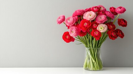 Fototapeta premium Pink and Red Ranunculus Bouquet in a Vase
