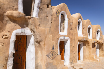 Tataouine, Tunisia. Traditional buildings in the ancient Berber town of Ksar Ouled Soltane.