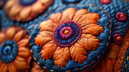 Orange and Blue Leather Flower Illustration