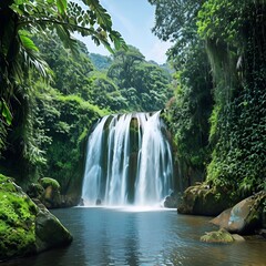 Fototapeta premium waterfall-cascade-in-tropical-green-rainforest