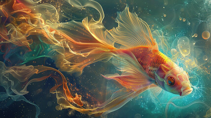 Golden Fish in a Dreamy Underwater World