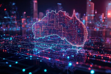 Obraz premium Digital map of australia network connectivity created with generative ai