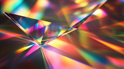 Photograph of light interacting with a prism, creating spectral imprints and vibrant, multi-colored reflections.