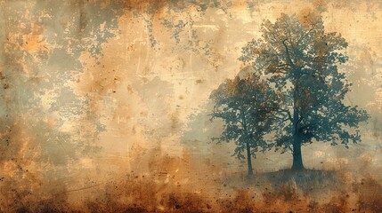 A painting of a forest with trees in the foreground and background.