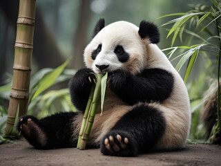Obraz premium giant panda eating bamboo,giant panda eating bamboo