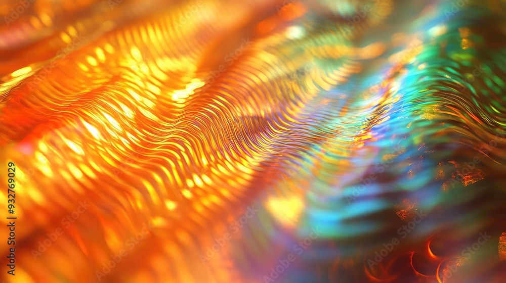Aufkleber close-up of a light diffraction pattern creating spectral imprints with vivid colors and complex, sw