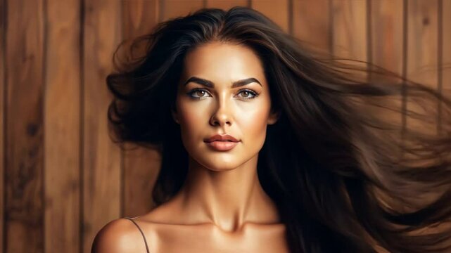 A model with beautiful long hair is posing.