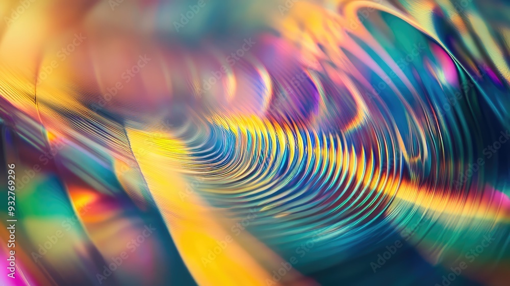 Poster close-up of a light diffraction pattern creating spectral imprints with vivid colors and complex, sw