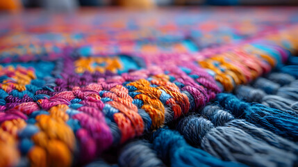 Obraz premium Colorful Woven Rug Macro Photography