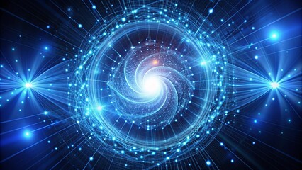 Obraz premium Abstract digital background with glowing lines and dots forming an energy vortex on a dark blue backdrop