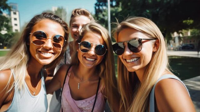 company friends women toothy smile good mood	
