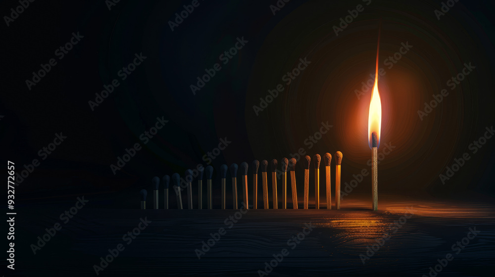 Poster a lit match is the only source of light in a dark room