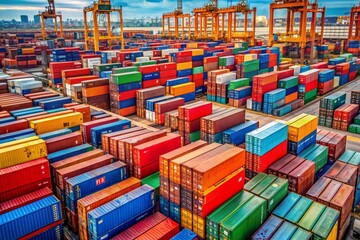 Fototapeta premium A large warehouse with many containers stacked up