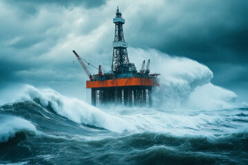 Obraz premium Offshore oil and gas production platform in the stormy sea.