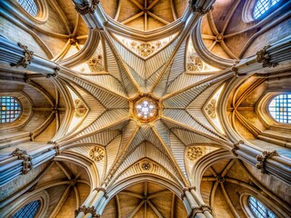 * Shot type: Worm's Eye View Shot (implied by the description of the vaulted ceiling)