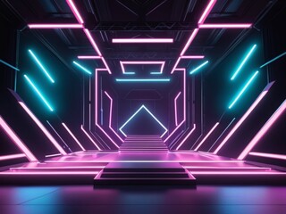 Fototapeta premium Futuristic neon geometric lights stage