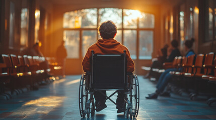 Obraz premium A person with a disability sharing their experiences with transportation barriers in a public forum.