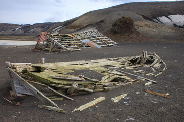 Boat Wreck. Whaler's Bay, Deception Island. Antarctica.