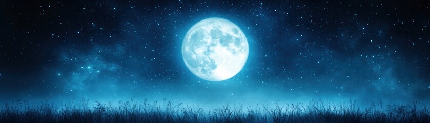 Fototapeta premium Glimpse of the Moon: A Mesmerizing Night Over a Tranquil Landscape of Stars
