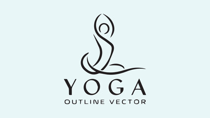 A minimalist line drawing depicts a figure in a lotus position with a stylized lotus flower behind them, symbolizing meditation and inner peace.