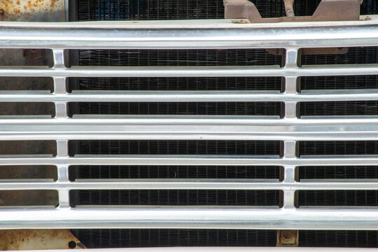 Vintage Ford F100 Truck Chrome Grille Detail, Close-Up
