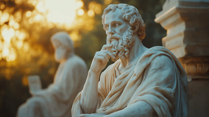 Ancient Philosopher Statue at Sunset in Historical Park