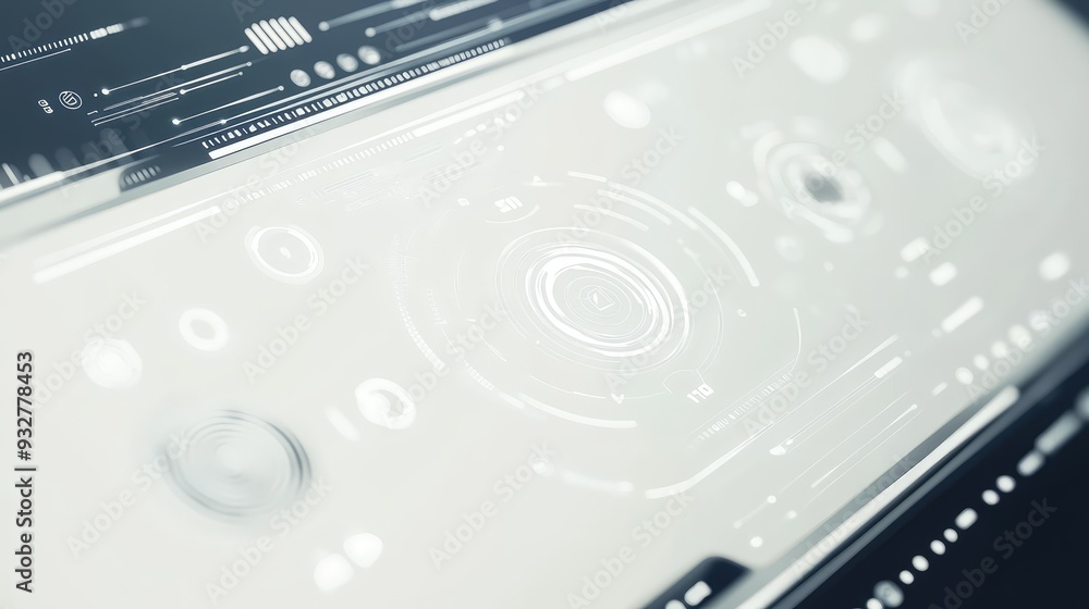 Poster clean white digital interface with smooth, abstract design elements, focusing on simplicity and eleg