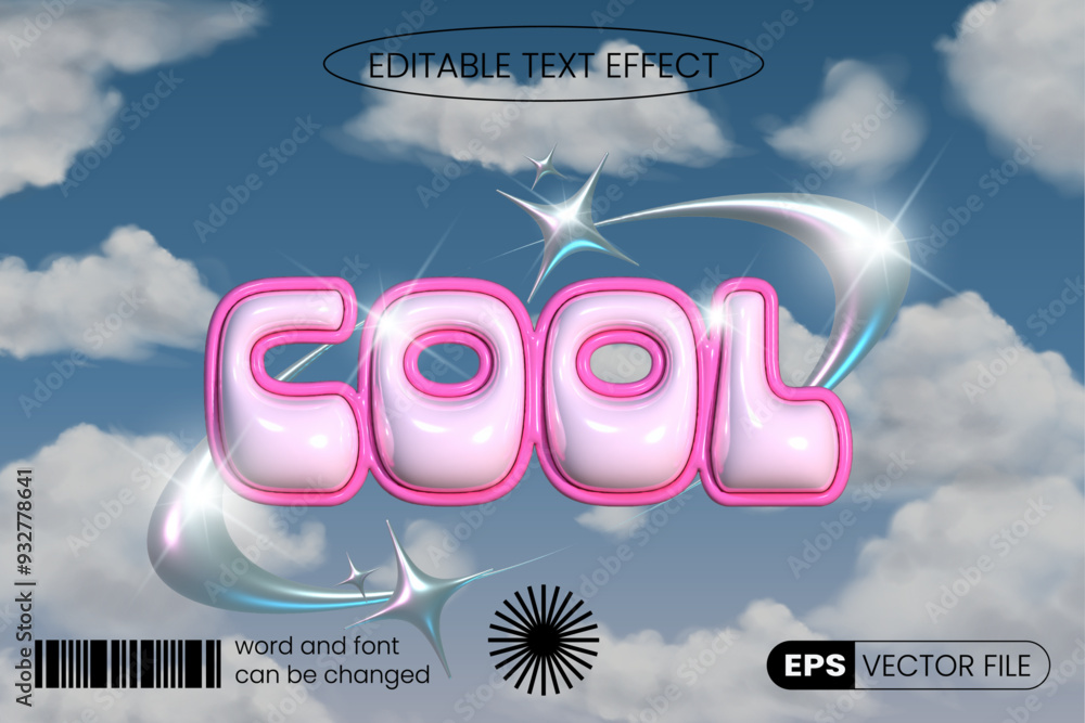 Fototapete cool retro y2k style 3d inflated 3ditable text effect