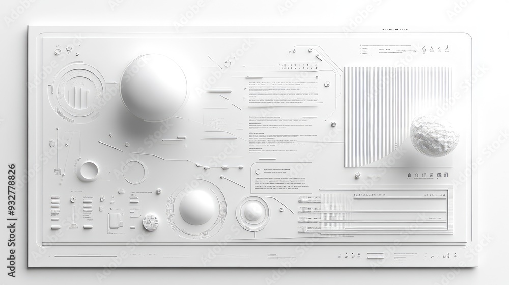 Poster clean white digital interface with subtle abstract shapes, highlighting a futuristic and elegant des