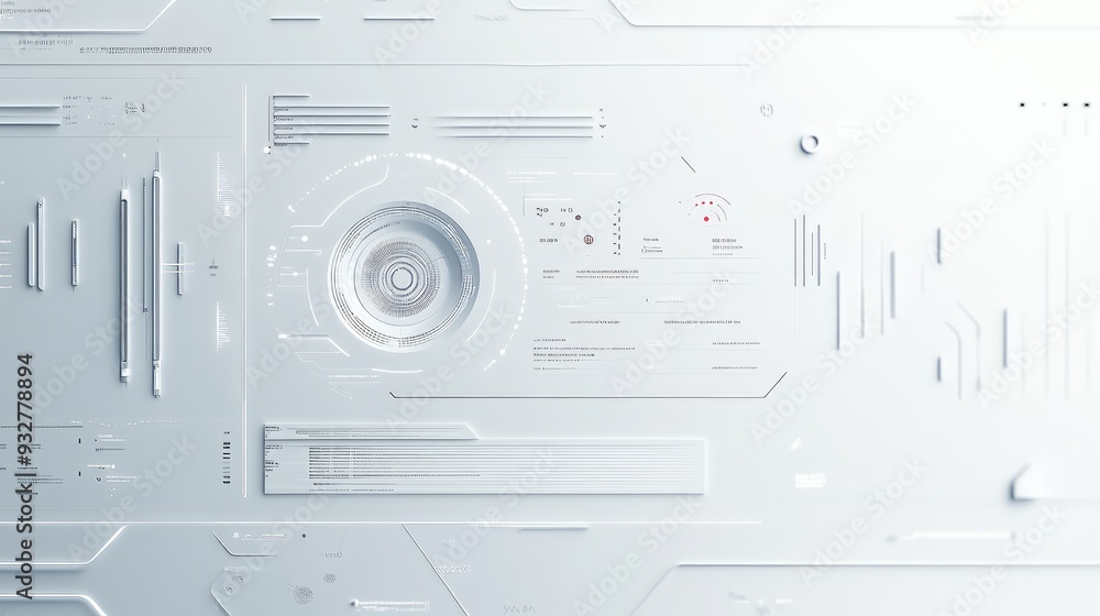 Poster clean white digital interface with subtle abstract shapes, highlighting a futuristic and elegant des