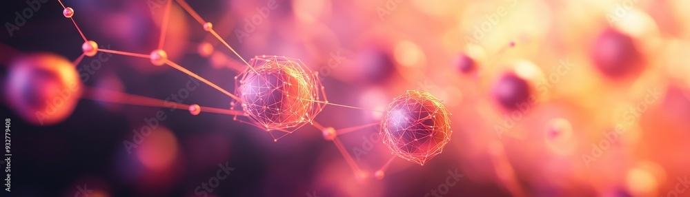 Wall mural abstract visualization of molecular structures with glowing connections in a vibrant gradient backgr