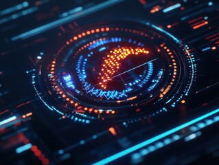 Obraz premium Futuristic display of biology taxonomy research through biochemistry holographic analysis, featuring advanced visualization and scientific exploration.