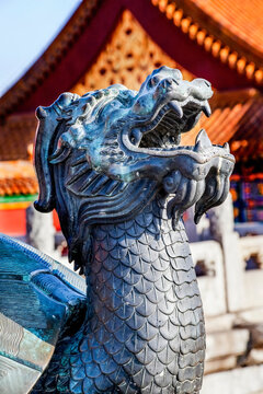 Dragon Tortoise bronze statue, Gugong, Forbidden City, Emperor's Palace, Beijing, China. Tortoise sign of long life built in the 1400's during Ming Dynasty
