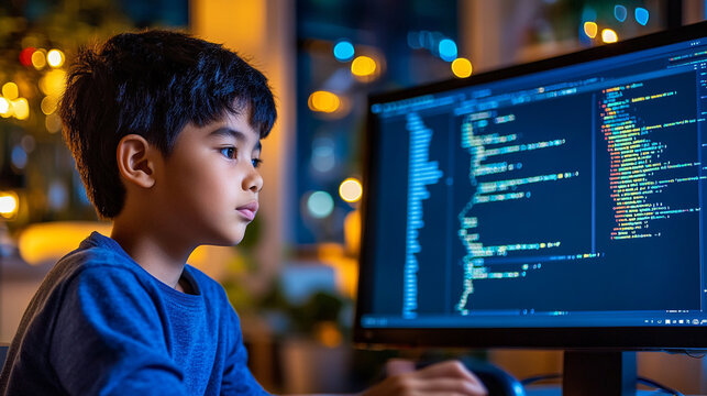 Boy creating smart home apps AI code assistants help error-check existing code and generate new code from text prompts