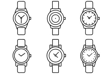 Set of Hand Watch icons vector line art illustration