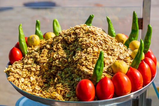 South India. Traditional Indian food. Peppers, tomatoes, lemons and grains.