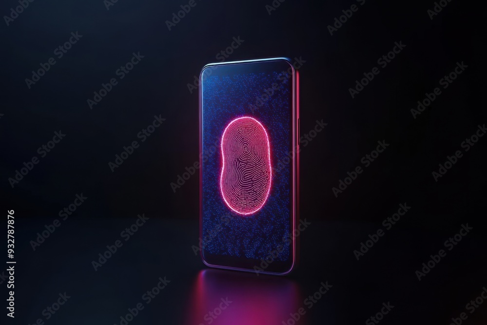 Poster futuristic digital wallet with biometric security authentication shielded by fingerprint or facial r