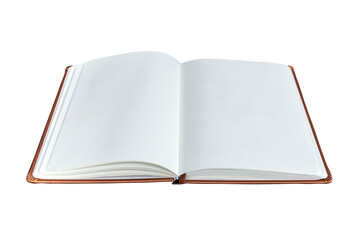 An open empty notebook isolated on a white background and copy space.